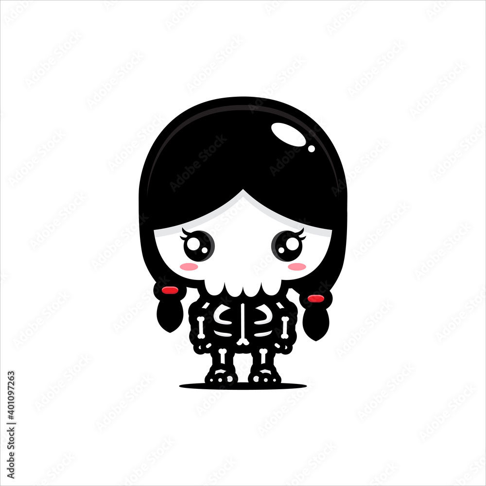 cute girl skeleton character vector design