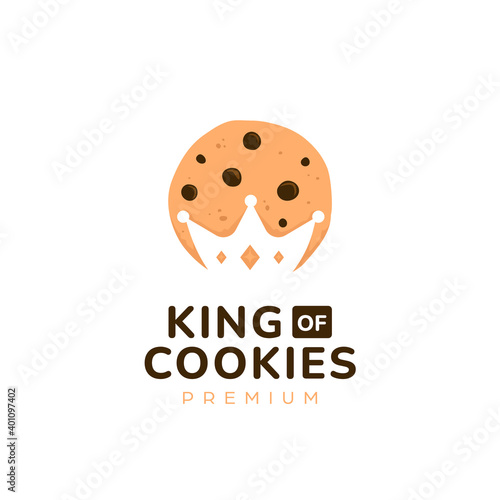 King majesty cookies logo with crown silhouette negative space cutout inside cookie icon symbol illustration