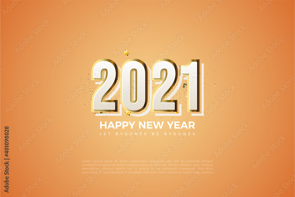 2021 Happy New Year background with embossed numbers and gold plated.