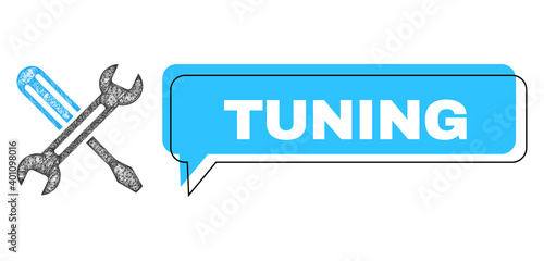 Chat Tuning blue bubble frame and net tuning. Frame and colored area are misplaced to Tuning label, which is located inside blue colored bubble. Vector quote caption inside chat frame.