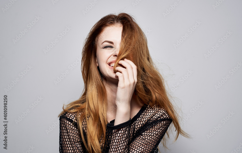 Cheerful attractive woman jewelry earrings luxury charm passion Cheerful attractive woman jewelry earrings luxury charm passion