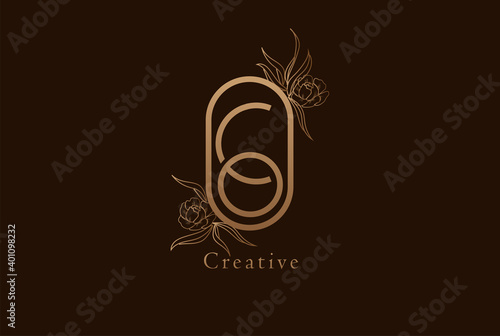 Abstract Initial C and O Logo, Monogram with floral frame, usable for brand, card and invitation, logo design template element,vector illustration