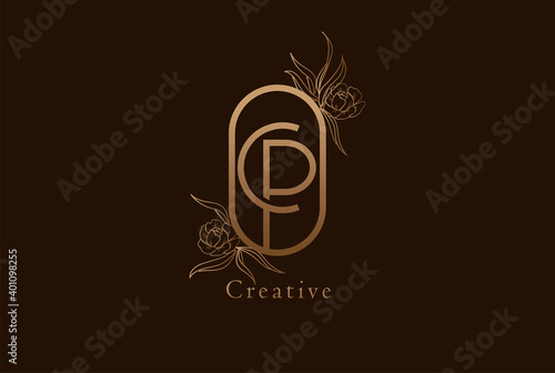 Abstract Initial C and P Logo  Monogram with floral frame  usable for brand  card and invitation  logo design template element vector illustration