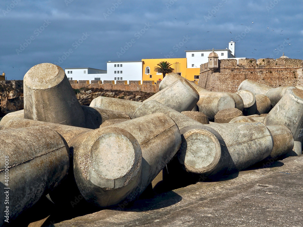Cityscape of Peniche in Portugal with breakwater Cityscape of Peniche in Portugal with breakwater