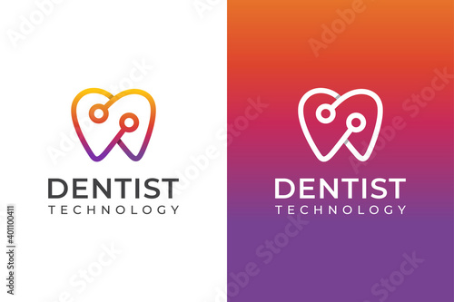 modern color technology dental clinic line art logo