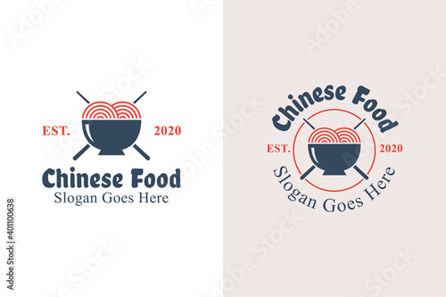 vintage retro Chinese food logo design. noodle and mie ramen logo with two versions