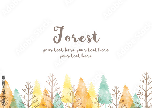 森のフレーム_水彩_オレンジ