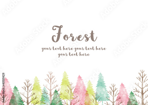 森のフレーム_水彩_ピンク