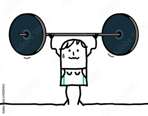 Cartoon Strong and sporty Girl with big Weights