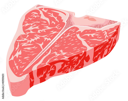 Raw beef T-bone steak against white background
