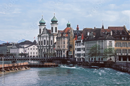 View of Lucerne old town on Reuss River in Lucerne, Switzerland