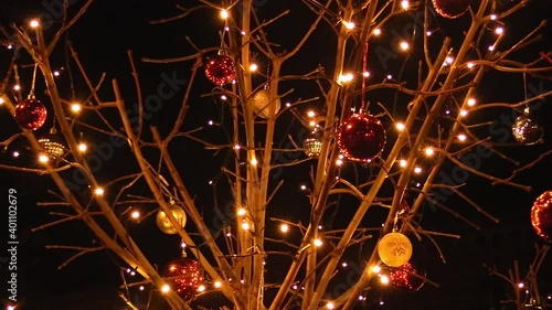 Chrismas decoration blowing in the wind in December outside and Irish house in Dublin. photo