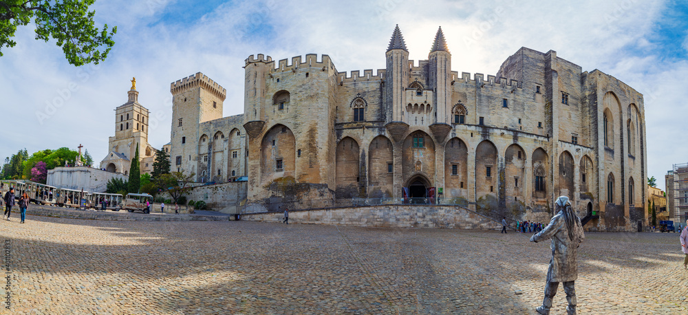The Papal Palace in Avignon, the former residence of the Pope in France - a historical and architectural monument, France, a UNESCO World Heritage Site and one of the largest palaces in Europe.