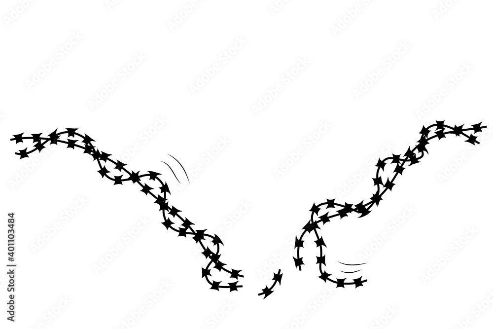 Simple Vector Silhouette Broken Barricade from Barbed Wire, Suitable Illustration for demonstration or protest Simple Vector Silhouette Broken Barricade from Barbed Wire, Suitable Illustration for demonstration or protest