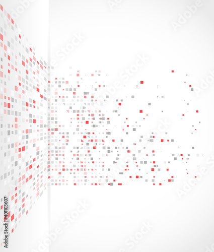 Abstract vector image with moving colorful square dots as a concept of technical connection