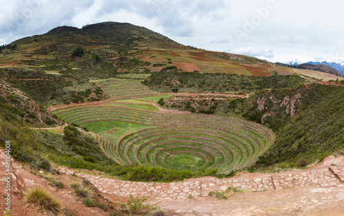 Panoramic view of Moray circles - Sacred valley in Cuzco, Peru