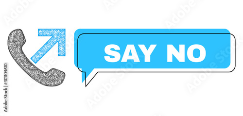 Speech Say No blue bubble frame and wire frame outgoing call. Frame and colored area are shifted for Say No phrase, which is located inside blue colored speech balloon.