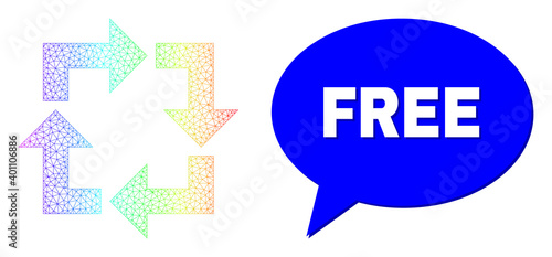 Free and recycle vector. Spectrum colored network recycle, and speech Free bubble message. Speech colored Free bubble has shadow. Vector framework generated from recycle icon with mesh.