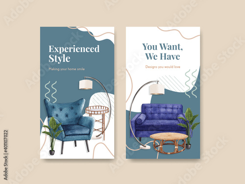 Instagram template with Jassa furniture concept design for social media and online marketing watercolor vector illustration