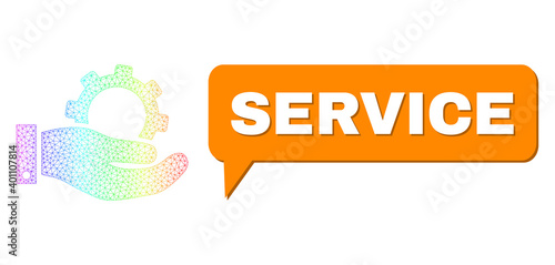 Service and service vector. Spectrum colored mesh service, and conversation Service bubble frame. Conversation colored Service bubble has shadow. Vector model generated from service icon with mesh.