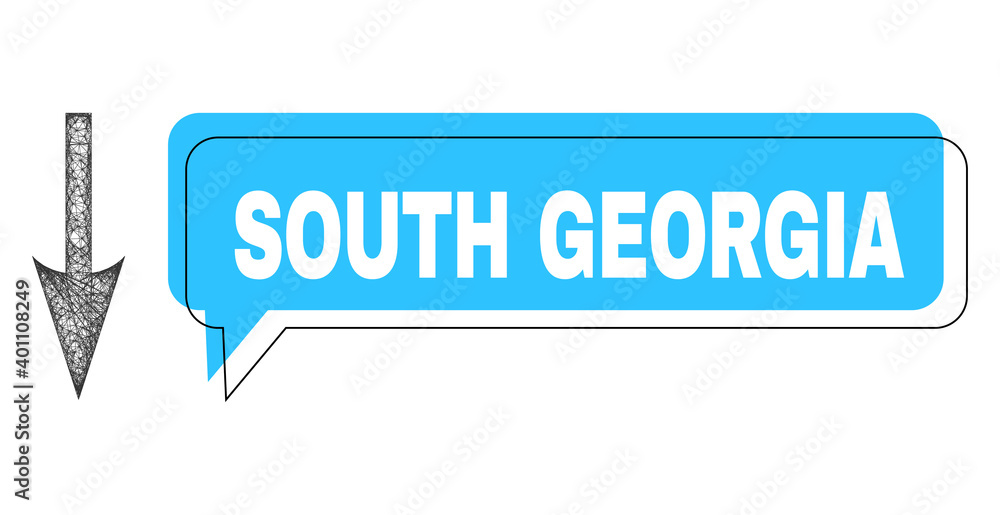 Conversation South Georgia blue cloud message and wire frame sharp arrow down. Frame and colored area are misplaced for South Georgia text, which is located inside blue colored speech balloon. Conversation South Georgia blue cloud message and wire frame sharp arrow down. Frame and colored area are misplaced for South Georgia text, which is located inside blue colored speech balloon.