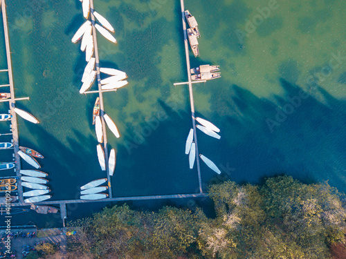 Aerial view of the boats at the West Lake in Hangzhou, China. photo