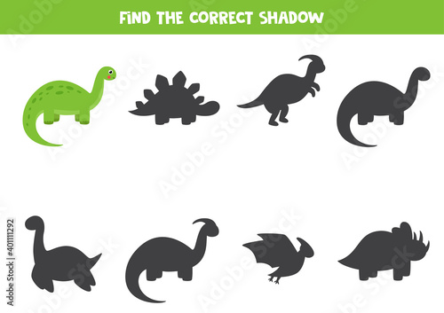 Find the right shadow of cute cartoon brontosaurus.