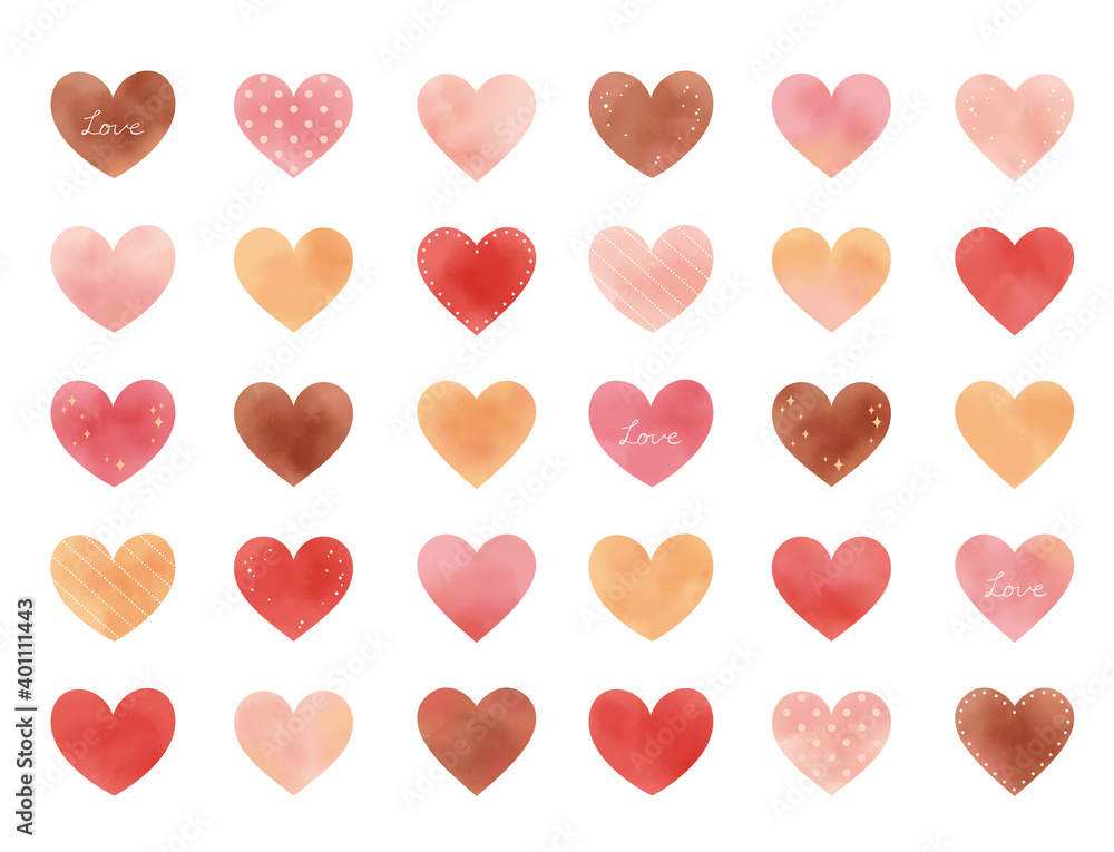 水彩タッチのハートの整列イラスト Illustration of aligned hearts in watercolor 水彩タッチのハートの整列イラスト Illustration of aligned hearts in watercolor