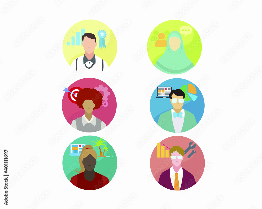 Set of Avatar flat vector design illustration half body businessman and woman employee for profile icon company and infographic Set of Avatar flat vector design illustration half body businessman and woman employee for profile icon company and infographic