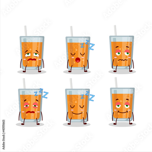 Cartoon character of orange juice with sleepy expression