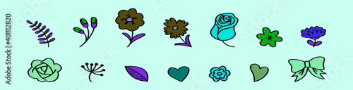 set of flower and leaves elements cartoon icon design template with various models. vector illustration isolated on blue background