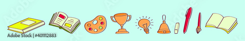 set of school cartoon icon design template with various models. vector illustration isolated on blue background