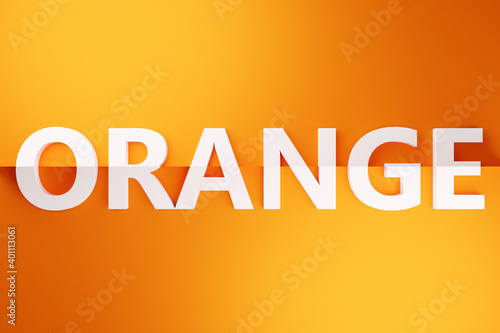 3d illustration volumetric inscription in ORANGE white letters on a bright orange  isolated background. Color symbol © Виталий Сова