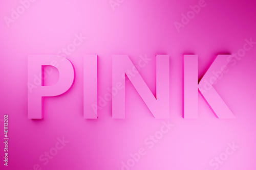 3d illustration volumetric inscription in PINK letters on a bright  pink  gradient isolated background. Color symbol