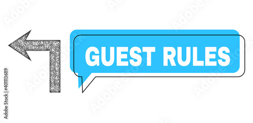 Speech Guest Rules blue cloud frame and wire frame turn left. Frame and colored area are misplaced for Guest Rules caption, which is located inside blue colored speech balloon.