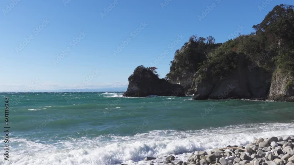 Sea waves in the West coast of Izu Peninsula on a strong wind day, Shizuoka Prefecture, Japan Sea waves in the West coast of Izu Peninsula on a strong wind day, Shizuoka Prefecture, Japan