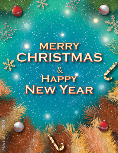3D illustration of Merry Christmas & Happy New year, wish beloved once with special greeting card photo