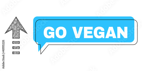 Conversation Go Vegan blue cloud frame and wire frame send up. Frame and colored area are shifted for Go Vegan phrase, which is located inside blue colored cloud. Vector quote label inside chat frame.