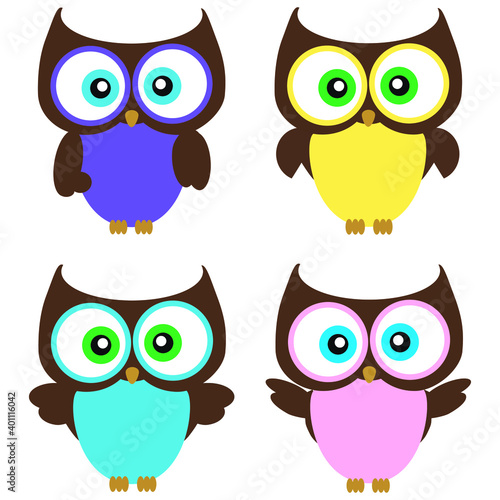 Wallpaper Mural set of owls on white Torontodigital.ca