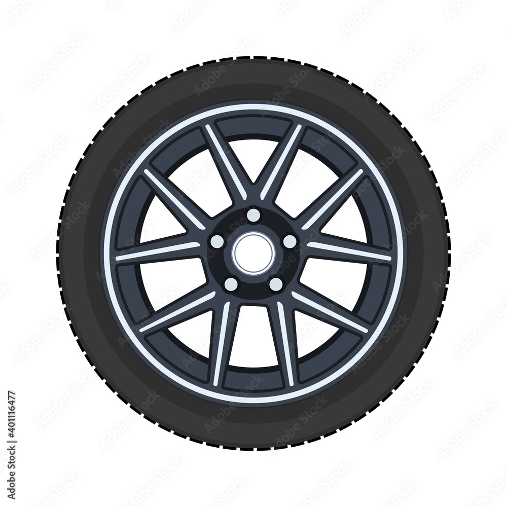 Car wheel. Realistic design. Vector illustration on a white background. Car wheel. Realistic design. Vector illustration on a white background.