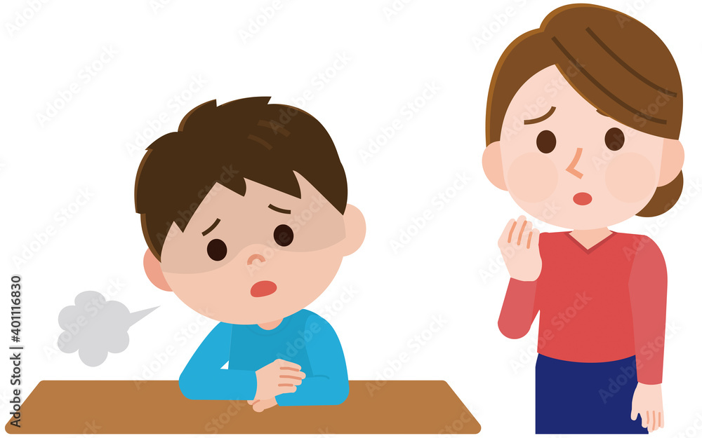 体調不良・憂鬱な男の子 心配する母親 イラスト 体調不良・憂鬱な男の子 心配する母親 イラスト