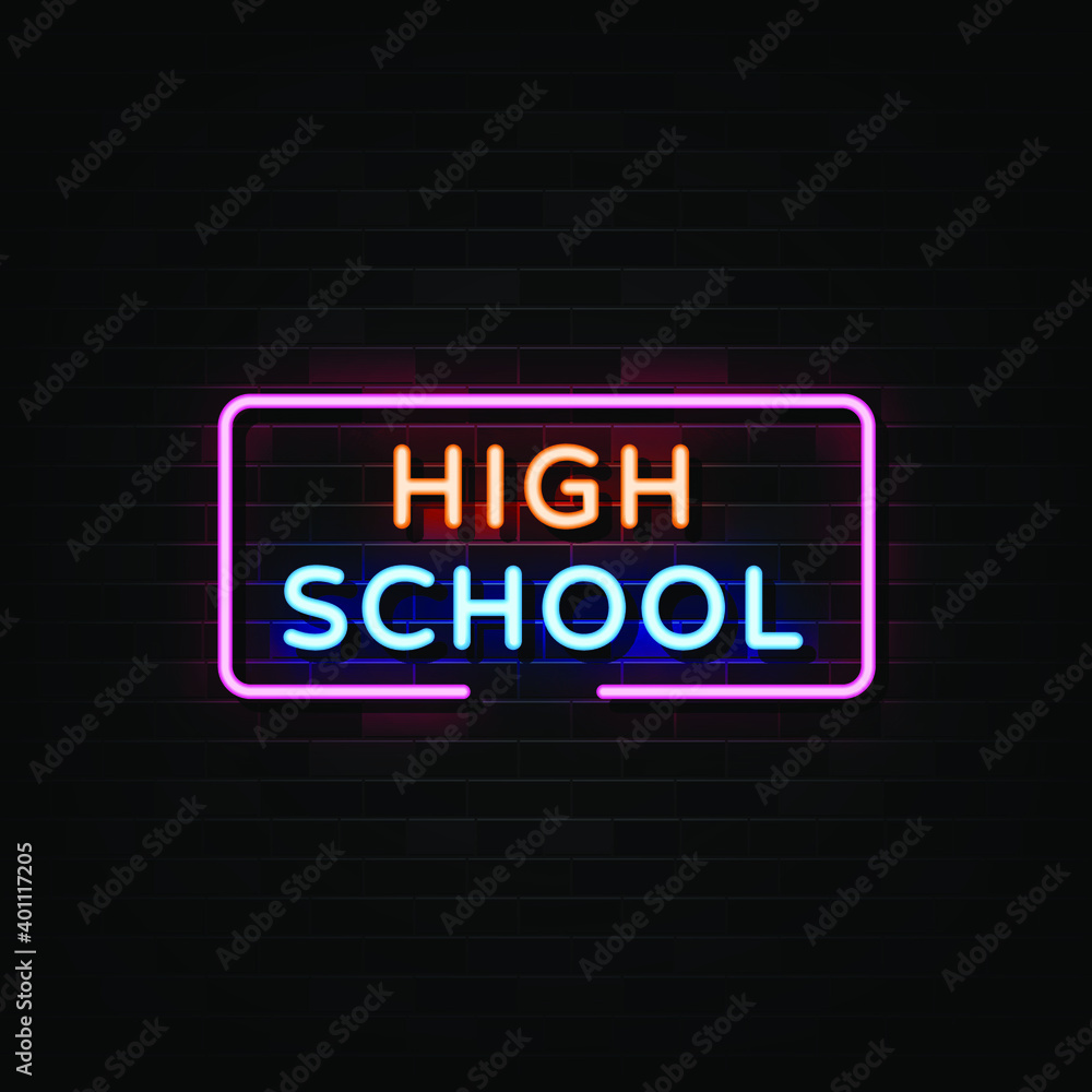 High School Neon Signs Vector. Design Template Neon Style