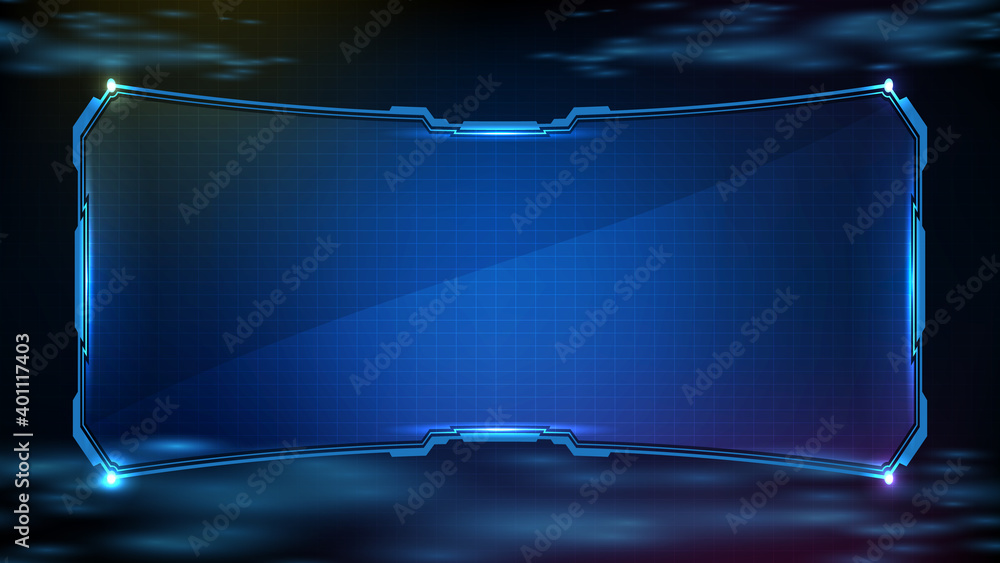 abstract futuristic background of blue glowing technology sci fi frame hud ui