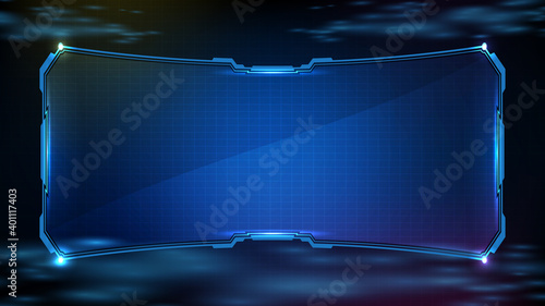 abstract futuristic background of blue glowing technology sci fi frame hud ui