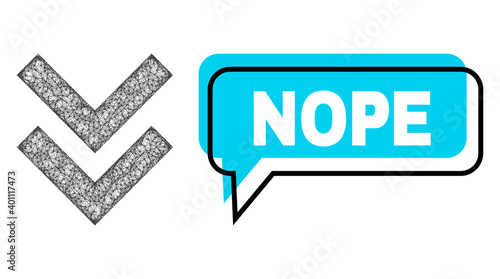 Speech Nope blue cloud frame and net shift down. Frame and colored area are misplaced to Nope caption, which is located inside blue colored cloud. Vector quote text inside forum contour.