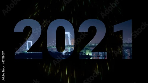 Numbers 2021 against the background of urban buildings