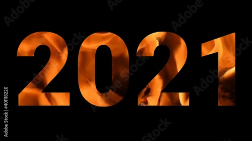 The numbers 2021 against the background of a burning fire