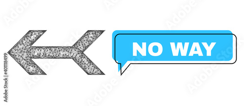 Conversation No Way blue bubble message and wire frame arrow left. Frame and colored area are shifted for No Way text, which is located inside blue speech balloon.