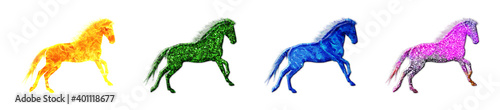 horse pony animal symbols, Glitters Green blue and fire Colors Illustration