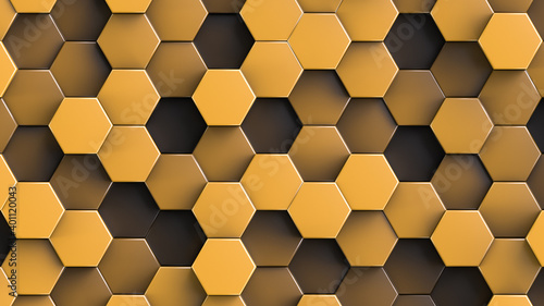 Fototapeta Naklejka Na Ścianę i Meble -  Shades of yellow background. Hexagonal cells. Full frame.